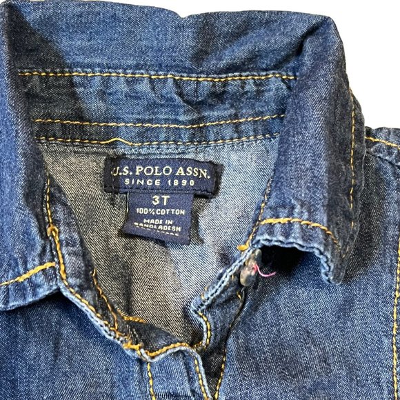 US Polo Association 3T Ruffle Tier Bottom Belted Denim Dress - Picture 3 of 6